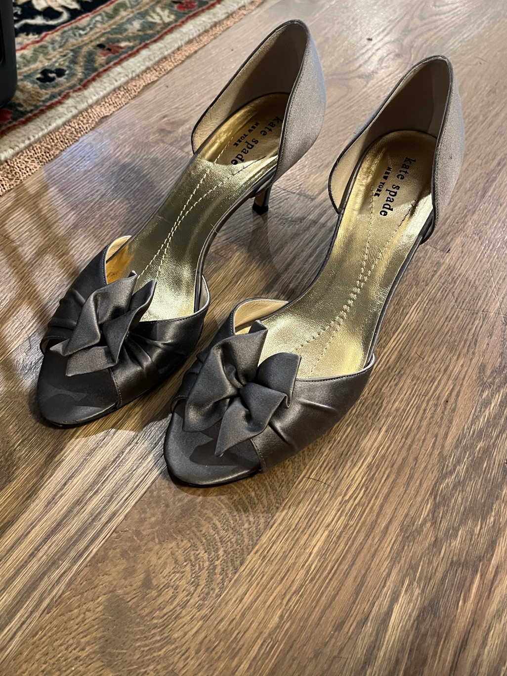 Kate Spade Grey Satin Peep-Toe Pumps 8